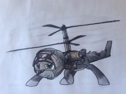 Size: 3264x2448 | Tagged: safe, artist:zackjiang, imported from derpibooru, oc, oc only, original species, plane pony, pony, attack helicopter, glare, gritted teeth, helicopter, kamov ka-50, looking at you, plane, raised hoof, solo, traditional art