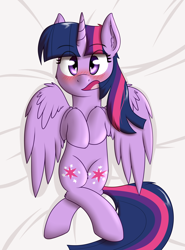 Size: 1552x2100 | Tagged: safe, artist:zogzor, imported from derpibooru, twilight sparkle, alicorn, pony, blushing, body pillow, body pillow design, both cutie marks, cute, dislocated legs, female, on back, open mouth, solo, twiabetes, twilight sparkle (alicorn)