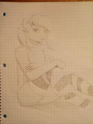 Size: 4160x3120 | Tagged: safe, imported from derpibooru, oc, oc only, oc:fearingfun, anthro, unguligrade anthro, absurd resolution, clothes, graph paper, pencil drawing, redraw, socks, solo, striped socks, traditional art