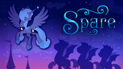 Size: 1920x1080 | Tagged: safe, artist:stasysolitude, imported from derpibooru, princess luna, bat pony, pony, flying, night, night guard, s1 luna, silhouette