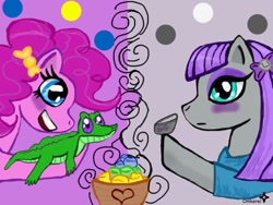 Size: 960x720 | Tagged: safe, artist:winterwoelfin, imported from derpibooru, boulder (pet), gummy, maud pie, pinkie pie, boulder (g4), rock candy
