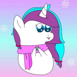 Size: 900x900 | Tagged: safe, artist:icegazeva, imported from derpibooru, oc, oc only, oc:ice gaze, pony, clothes, mug, scarf, solo, tongue out