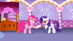 Size: 1920x1080 | Tagged: safe, imported from derpibooru, screencap, pinkie pie, rarity, pony, canterlot boutique, tape