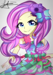 Size: 800x1131 | Tagged: safe, artist:yitsune-melody, imported from derpibooru, fluttershy, equestria girls, legend of everfree, clothes, cute, female, shyabetes, signature, solo, watermark