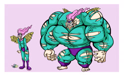 Size: 1950x1200 | Tagged: safe, artist:catstuxedo, artist:first-second, imported from derpibooru, fluttershy, saddle rager, firefly (insect), human, insect, power ponies (episode), colored, flutterhulk, humanized, muscles, muscleshy, power ponies, vein, winged humanization, wings