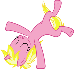 Size: 3578x3307 | Tagged: safe, artist:ironm17, imported from derpibooru, sunshine smiles, pony, unicorn, canterlot boutique, cartwheel, eyes closed, horn, pink fur, simple background, smiling, solo, transparent background, vector