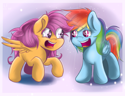 Size: 1300x1000 | Tagged: safe, artist:redheadfly, imported from derpibooru, rainbow dash, scootaloo, chibi, scootalove