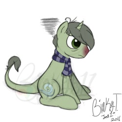 Size: 1024x1024 | Tagged: safe, artist:binkyt11, imported from derpibooru, oc, oc only, oc:gusty breeze, pony, unicorn, clothes, male, messy mane, red nosed, scarf, sick, sketchy, solo, stallion, watermark