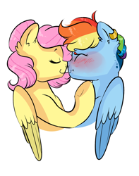 Size: 1024x1297 | Tagged: safe, artist:soft-arthropod, imported from derpibooru, fluttershy, rainbow dash, blushing, ear piercing, earring, female, flutterdash, jewelry, lesbian, piercing, shipping