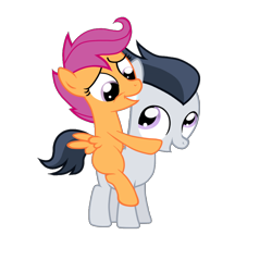 Size: 1000x1000 | Tagged: safe, artist:alexa0118, imported from derpibooru, rumble, scootaloo, cute, eye contact, grin, hug, looking at each other, looking back, male, ponies riding ponies, riding, rumbloo, scootaloo riding rumble, shipping, simple background, smiling, straight, transparent background, vector