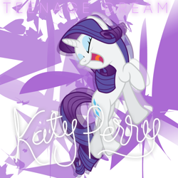 Size: 800x800 | Tagged: safe, artist:iphstich, artist:penguinsn1fan, imported from derpibooru, rarity, pony, abstract background, album, album cover, cover, female, katy perry, parody, singing, solo, song reference, teenage dream