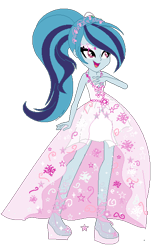 Size: 393x598 | Tagged: safe, artist:gihhbloonde, imported from derpibooru, sonata dusk, equestria girls, base used, clothes, dress, eyelashes, female, gala dress, high heels, makeup, shoes, simple background, smiling, solo, transparent background