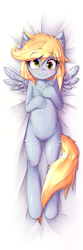 Size: 360x1080 | Tagged: safe, artist:hoodie, imported from derpibooru, derpy hooves, pegasus, pony, semi-anthro, body pillow, body pillow design, both cutie marks, chest fluff, cute, ear fluff, female, looking at you, mare, solo, spread wings, tail wrap