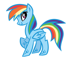 Size: 1200x1000 | Tagged: safe, artist:spacekitsch, deleted from derpibooru, imported from derpibooru, rainbow dash, folded wings, looking back, raised hoof, simple background, smiling, solo, white background