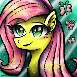 Size: 2000x2000 | Tagged: safe, artist:ambersha, imported from derpibooru, fluttershy, pony, bust, female, portrait, solo