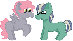 Size: 677x384 | Tagged: safe, artist:glamgoria-morose, imported from derpibooru, oc, oc only, oc:rosett stone, oc:tourmaline, earth pony, pegasus, pony, next generation, offspring, parent:limestone pie, parent:zephyr breeze, parents:zephyrstone