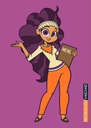 Size: 1071x1500 | Tagged: safe, artist:khuzang, imported from derpibooru, saffron masala, equestria girls, spice up your life, equestria girls-ified, female, menu, open mouth, request, requested art, simple background, smiling, solo