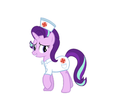 Size: 1024x854 | Tagged: safe, artist:kiarazafiro, imported from derpibooru, starlight glimmer, pony, female, looking back, nurse, raised hoof, simple background, smiling, solo, transparent background, vector