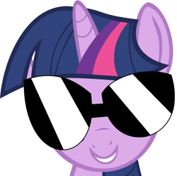 Size: 1200x1192 | Tagged: safe, artist:ra1nb0wk1tty, imported from derpibooru, twilight sparkle, pony, female, simple background, smiling, solo, sunglasses, white background