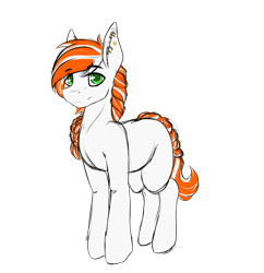 Size: 3356x3471 | Tagged: safe, artist:celestialoddity, artist:mamachubs, imported from derpibooru, oc, oc only, oc:manifest destiny, earth pony, pony, blank flank, braid, braided tail, female, green eyes, multicolored hair, piercing, smiling, solo, standing