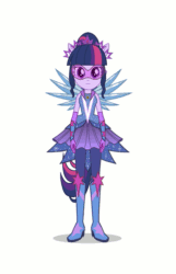 Size: 455x708 | Tagged: safe, imported from derpibooru, sci-twi, twilight sparkle, equestria girls, legend of everfree, animated, boots, crystal guardian, crystal wings, female, gif, glasses, high heel boots, high heels, outfit, ponied up, ponytail, rubber boots, simple background, solo, spinning, white background, wings