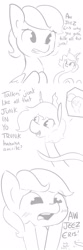 Size: 1080x3240 | Tagged: safe, artist:tjpones, imported from derpibooru, discord, fluttershy, snake, all the mares tease butterscotch, black and white, blushing, butt, butterscotch, comic, eris, grayscale, monochrome, plot, rule 63, shapeshifting, teasing