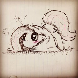 Size: 960x960 | Tagged: safe, artist:lerainbowturtle, imported from derpibooru, fluttershy, pony, blanket, female, photo, solo, traditional art
