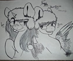 Size: 1024x850 | Tagged: safe, artist:lerainbowturtle, imported from derpibooru, oc, oc only, pegasus, pony, unicorn, photo, traditional art