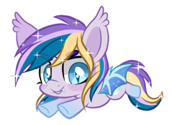 Size: 2880x2083 | Tagged: safe, artist:peachesandcreamated, imported from derpibooru, oc, oc only, oc:moonlight waves, bat pony, pony, chibi, fangs, female, mare, simple background, slit eyes, slit pupils, solo, transparent background
