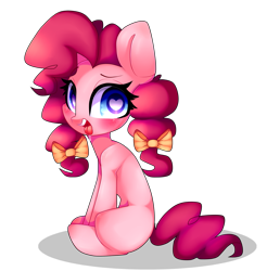 Size: 1577x1605 | Tagged: safe, artist:lnspira, imported from derpibooru, pinkie pie, pony, alternate hairstyle, blank flank, bow, drool, female, hair bow, heart eyes, pigtails, simple background, sitting, solo, tongue out, transparent background, twintails, wingding eyes