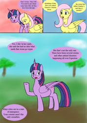 Size: 1000x1405 | Tagged: safe, artist:emilou1985, imported from derpibooru, fluttershy, twilight sparkle, alicorn, pony, comic:signs, alternate universe, comic, pregnant, tree, twilight sparkle (alicorn)