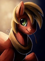 Size: 850x1150 | Tagged: safe, artist:camyllea, imported from derpibooru, big macintosh, earth pony, pony, freckles, hay, macabetes, male, raised hoof, simple background, smiling, solo, stallion