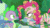 Size: 640x360 | Tagged: safe, imported from derpibooru, screencap, pinkie pie, spike, dragon, earth pony, pony, the cutie re-mark, alternate timeline, animated, bodypaint, burp, chrysalis resistance timeline, coughing, female, fire, fire breath, gif, male, mare, mud, muddy, scared, smoke, spear, stone spear, subtitles, tribal pie, war paint, weapon