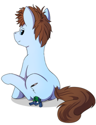 Size: 1280x1669 | Tagged: safe, artist:swiftsketchpone, imported from derpibooru, oc, oc only, oc:chemical spill, oc:swift sketch, earth pony, pony, giant/macro earth pony, male, micro, sitting on person, stallion