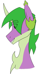 Size: 1288x2420 | Tagged: safe, artist:moonaknight13, imported from derpibooru, spike, pony, unicorn, adult spike, bat ears, chest fluff, freckles, male, older, ponified spike, simple background, smiling, solo