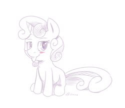 Size: 1257x1089 | Tagged: safe, artist:swiftsketchpone, imported from derpibooru, sweetie belle, blushing, female, monochrome, simple background, sketch, solo, tongue out, white background