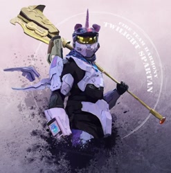 Size: 1200x1214 | Tagged: safe, artist:dragonrise studio, imported from derpibooru, twilight sparkle, alicorn, pony, clothes, cosplay, costume, crossover, fire team harmony, gravity hammer, halo (series), scepter, twilight scepter, twilight sparkle (alicorn), twilight spartan