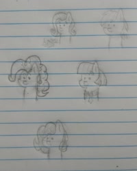 Size: 2143x2675 | Tagged: safe, artist:stargamer8, derpibooru exclusive, imported from derpibooru, coco pommel, fluttershy, pinkie pie, rainbow dash, oc, lined paper, monochrome, pencil drawing, sketch, traditional art