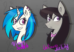 Size: 842x599 | Tagged: safe, artist:katedoof, imported from derpibooru, dj pon-3, octavia melody, vinyl scratch, headphones, signature
