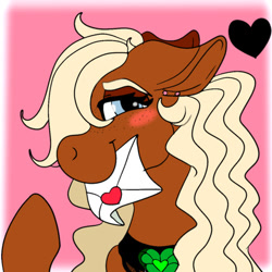 Size: 400x400 | Tagged: safe, artist:brainiac, imported from derpibooru, oc, oc only, oc:courtney, oc:uncharted pages, earth pony, pony, bust, cute, envelope, female, freckles, love letter, mare, portrait, solo