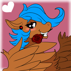 Size: 400x400 | Tagged: safe, artist:brainiac, imported from derpibooru, oc, oc only, oc:savannah, pegasus, pony, bust, cute, female, flower, heart, heart eyes, mare, piercing, plug, portrait, rose, solo, wingding eyes