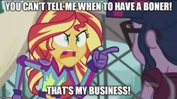 Size: 888x499 | Tagged: safe, edit, edited screencap, imported from derpibooru, screencap, sci-twi, sunset shimmer, twilight sparkle, equestria girls, angry, caption, exploitable meme, image macro, meme, metalocalypse, sunset yells at twilight