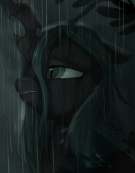 Size: 1188x1518 | Tagged: safe, artist:nutty-stardragon, artist:nuttypanutdy, imported from derpibooru, queen chrysalis, changeling, changeling queen, to where and back again, crying, female, former queen chrysalis, rain, sad, solo, wet mane
