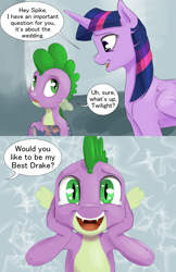Size: 1280x1978 | Tagged: safe, artist:silfoe, imported from derpibooru, spike, twilight sparkle, alicorn, dragon, pony, royal sketchbook, crying, dialogue, happy, open mouth, speech bubble, tears of joy, twilight sparkle (alicorn)