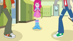 Size: 1280x720 | Tagged: safe, artist:mlprocker123, imported from derpibooru, normal norman, pinkie pie, thunderbass, equestria girls, background human, boots, bracelet, clothes, dress, high heel boots, jewelry, love triangle, male, normalpie, normanpie, pants, pinkiebass, shipping, shoes, skirt, sneakers, straight