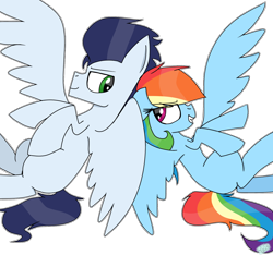 Size: 1600x1500 | Tagged: safe, artist:rai2n, imported from derpibooru, rainbow dash, soarin', pony, back to back, male, missing cutie mark, shipping, simple background, soarindash, straight, transparent background