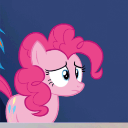 Size: 500x500 | Tagged: safe, imported from derpibooru, screencap, pinkie pie, rainbow dash, earth pony, pegasus, pony, derpibooru, 28 pranks later, season 6, animated, blinking, cropped, cute, diapinkes, female, frown, gif, juxtaposition, juxtaposition bait, juxtaposition win, looking at you, mare, meme, meta, multi image animation, open mouth, raised hoof, shocked, shrunken pupils, solo focus, surprised, wide eyes