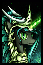 Size: 1600x2400 | Tagged: safe, artist:flamevulture17, imported from derpibooru, queen chrysalis, changeling, changeling queen, armor, female, looking at you, smiling, solo