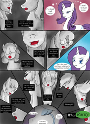 Size: 1000x1375 | Tagged: safe, artist:emilou1985, imported from derpibooru, rarity, oc, comic:signs, alternate universe, comic, crying, eyes closed, looking down, pregnant, talking, thought bubble, vulgar