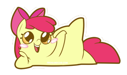 Size: 1050x616 | Tagged: safe, artist:coggler, artist:frog&cog, artist:gopherfrog, imported from derpibooru, apple bloom, adorabloom, blushing, chubbie, cute, draw me like one of your french girls, female, on side, side, simple background, smiling, solo, transparent background